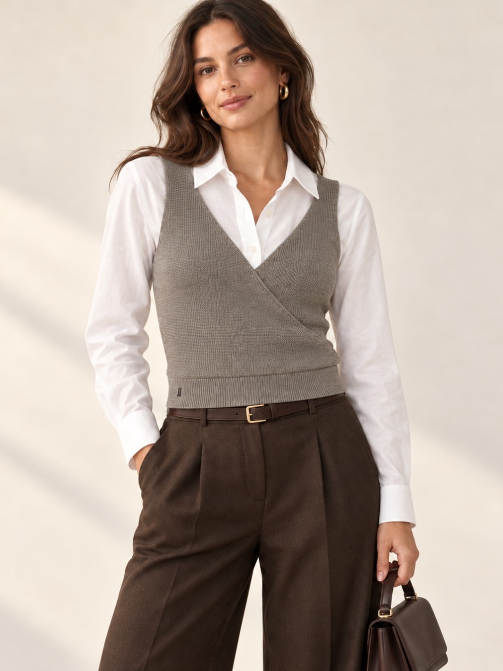 Kit and Ace Merino Wool Wrap Front Knit Tank Top Taupe S